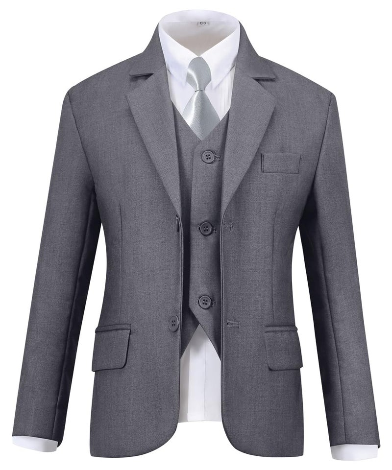 Visaccy Boys Suit Size 14 Toddler Wedding Outfit Boy Ring Bearer Dress Clothes Kids Tuxedo Gray - Image 3